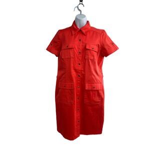 Chicos Coral Short Sleeves Button Down Dress Size 1 (Size‎ 8)